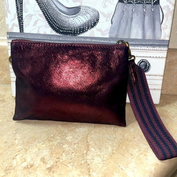 Anthropologie Women’s Leather Jackson Metallic Leather Wristlet, Maroon - Picture 3 of 15